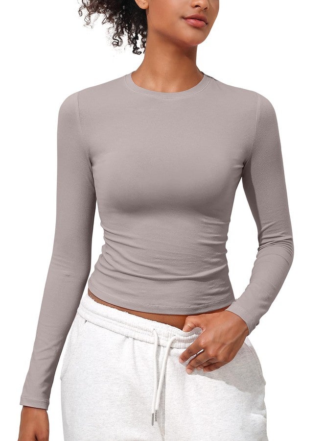 PrettyGuide Women's Long Sleeve Basic Cotton Shirts Tees Tight Fitted Going Out Y2k Crop Tops Oyster S - Image 3